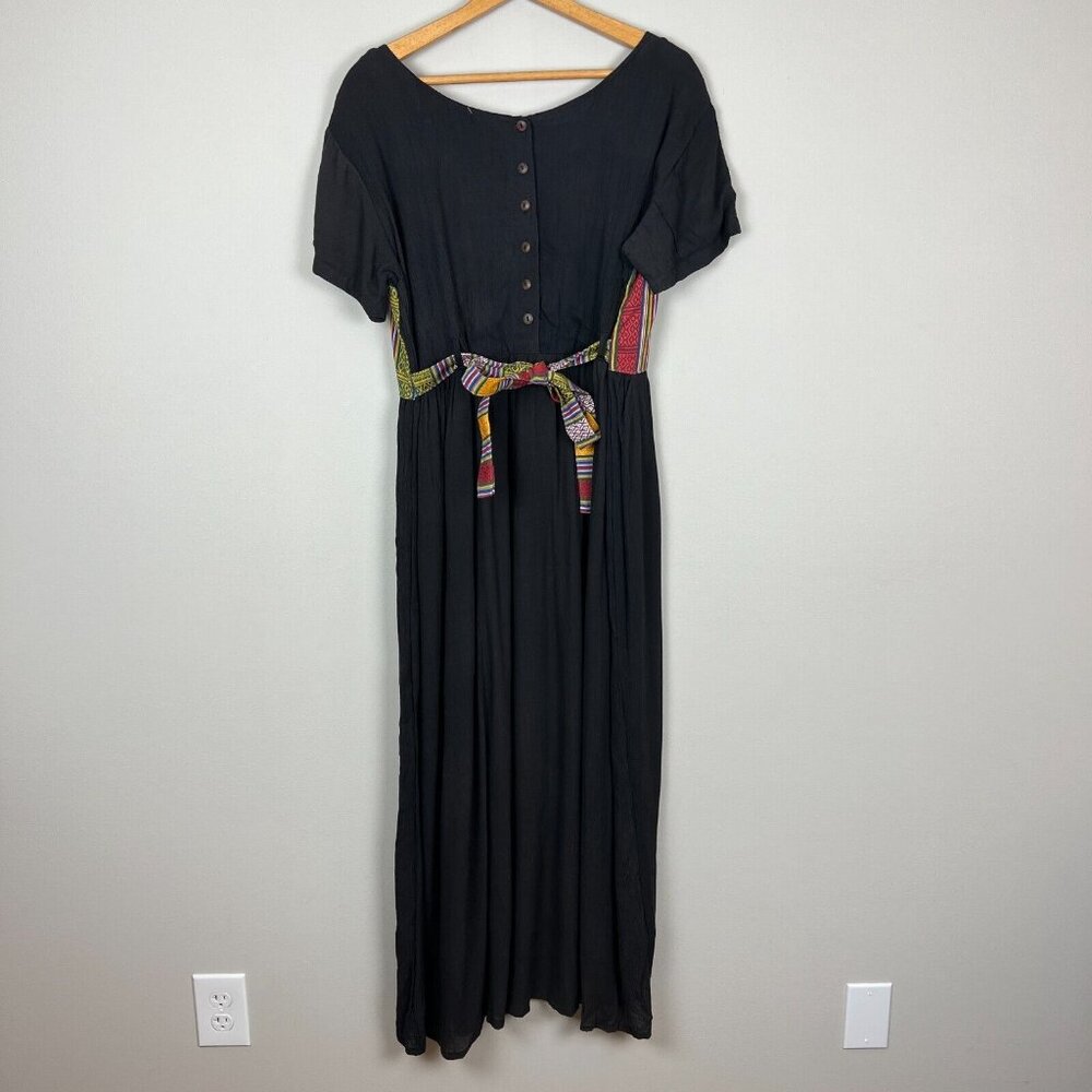 The Planet Maxi Dress Large Black Multicolor Nepal Gauze Peasant Hippie Boho New - Picture 2 of 14